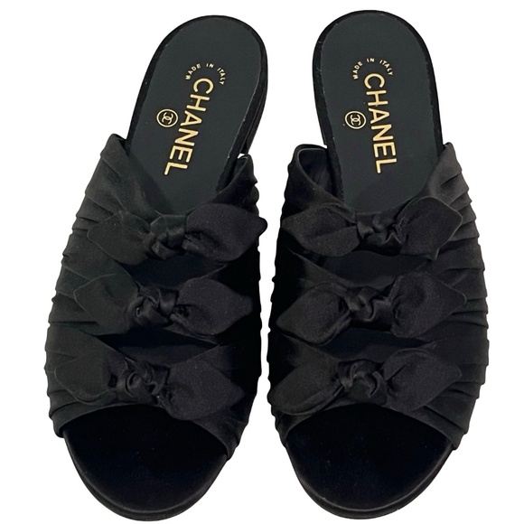 Chanel Knotted Black Satin Mule Flat Slide NEW Size EU 39.5/ US 9 MSRP $950 - Picture 4 of 11